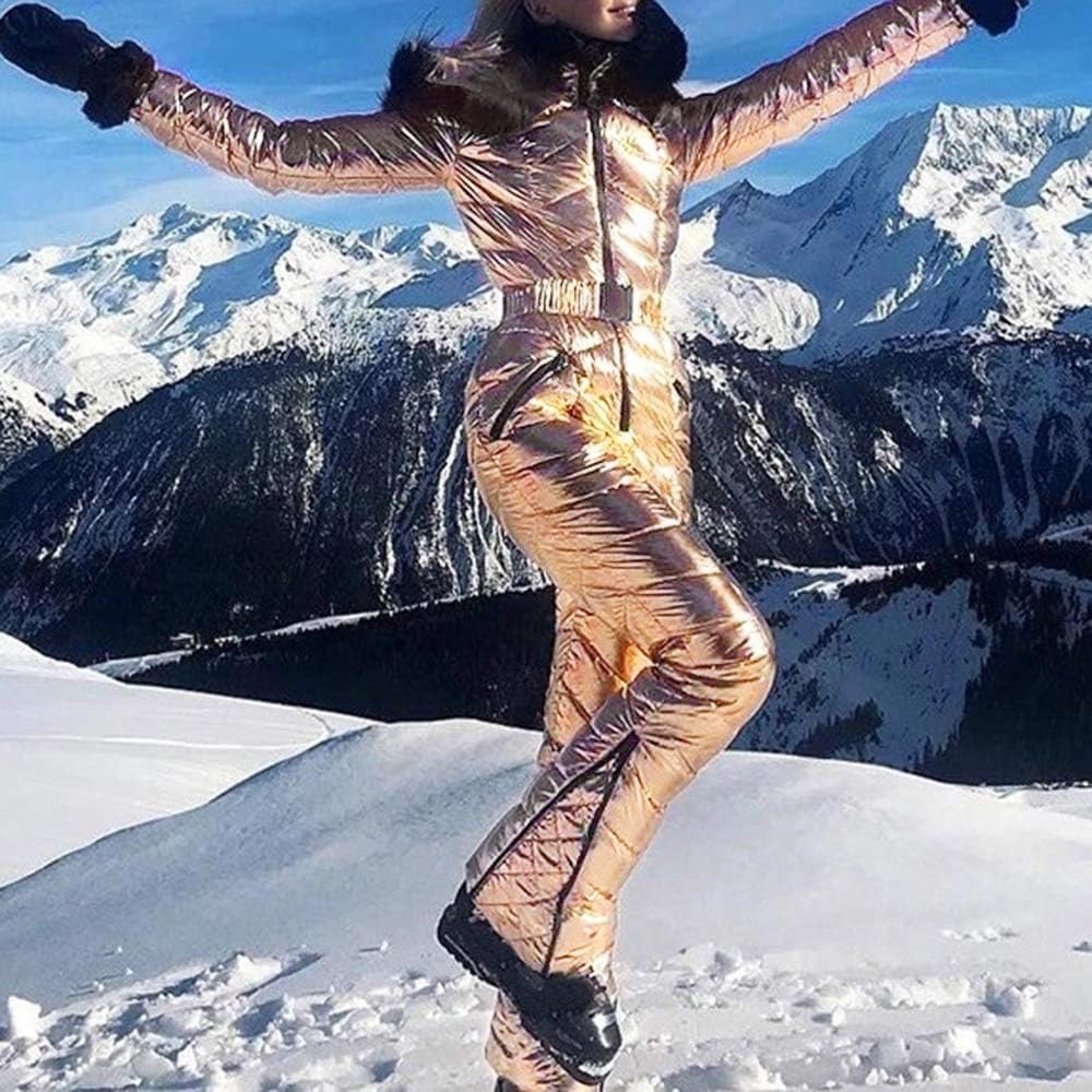 Stylish Metallic Gold Women's Snowsuit